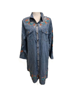 Vintage Collection NWT Denim Shirt Dress XL Embroidered Western Boho Festival
